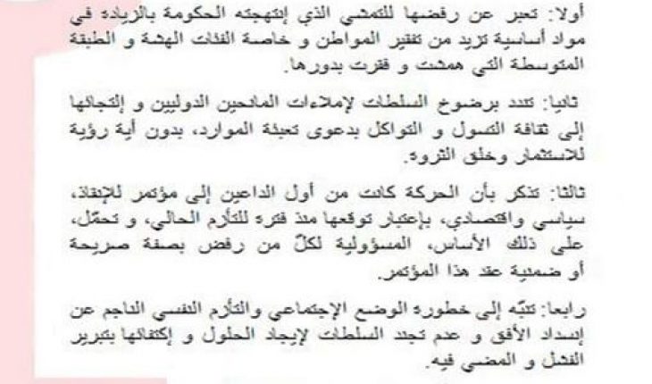 حركة مشروع تونس تدعو إلى تنظيم الإحتجاجات ضد ارتفاع الأسعار